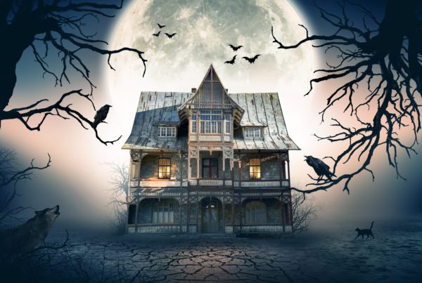 Haunted House with Dark Horror Atmosphere. Haunted Scene House.